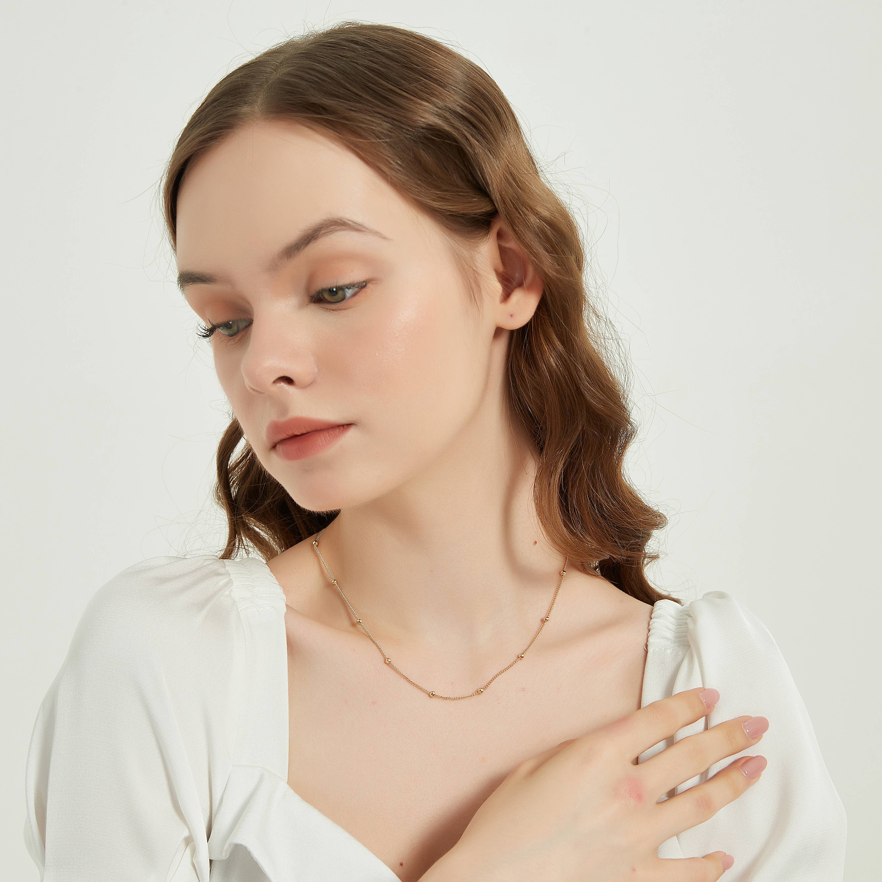 Melange Blanc - Wholesale Link & Chain Necklace - Elise satellite chain Necklace, ball chain necklace, chain7