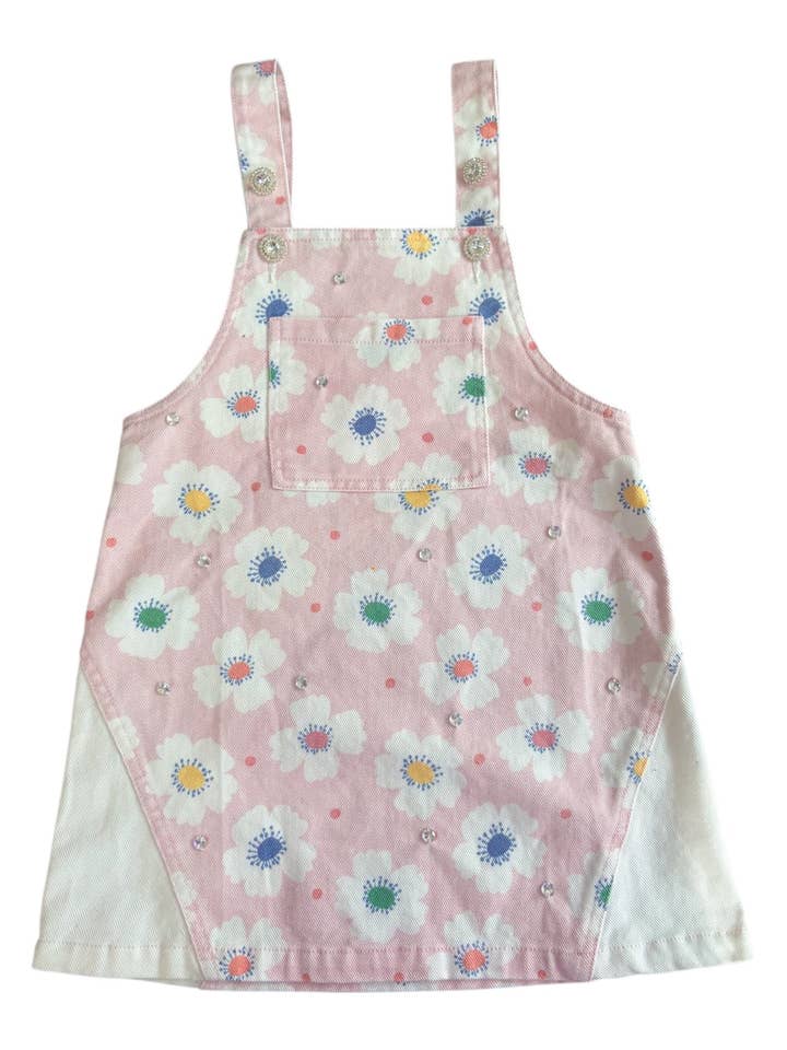 Blommönstrade denimhängselbyxor med pärlor för wholesale av Three Wildflower Designs