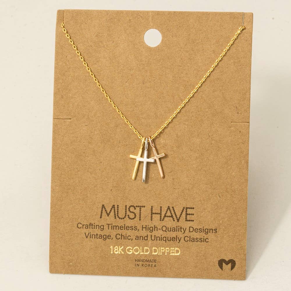 Fame Accessories - Wholesale Pendant/Charm Necklace - Triple Cross Pendant Necklace1