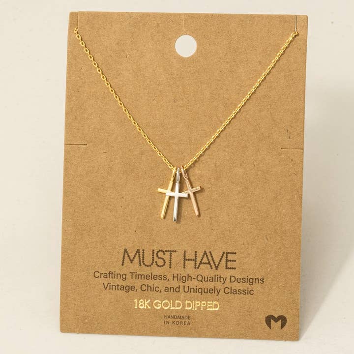 Fame Accessories - Wholesale Pendant/Charm Necklace - Triple Cross Pendant Necklace1