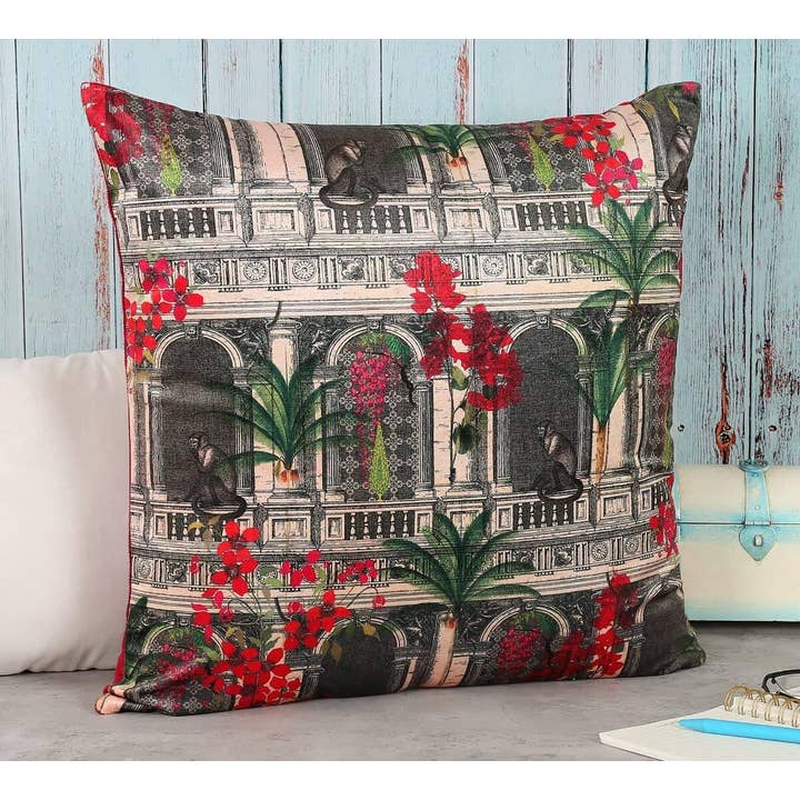 Pretty Monkey Mischief 20" x 20" Velvet Cushion Cover for wholesale by India Circus