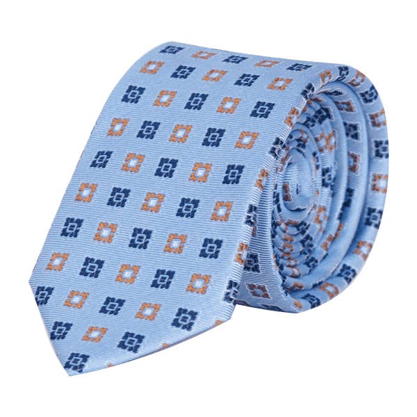 Handmade Geometric Pattern Italian Silk Blue Tie - Blue for wholesale by COCHIC