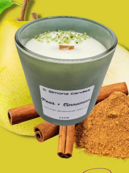 Cozy Elegance: Pear & Cinnamon 12oz Wooden Wick Candle 4PK for wholesale by C. Simone Candles