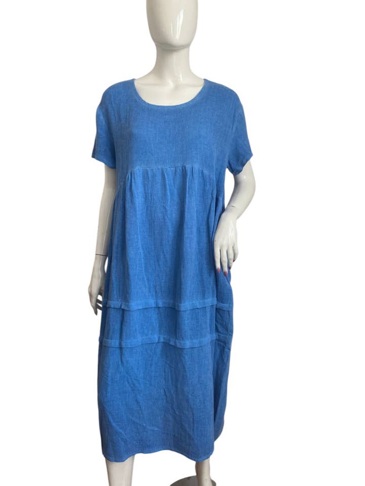 Vestido de linho e algodão com mangas curtas LEL-R10120 por atacado de ORNELLA PARIS