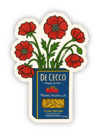 Pasta Box & Poppies Sticker – Retro Italian Kitchen for wholesale by inviting affairs paperie