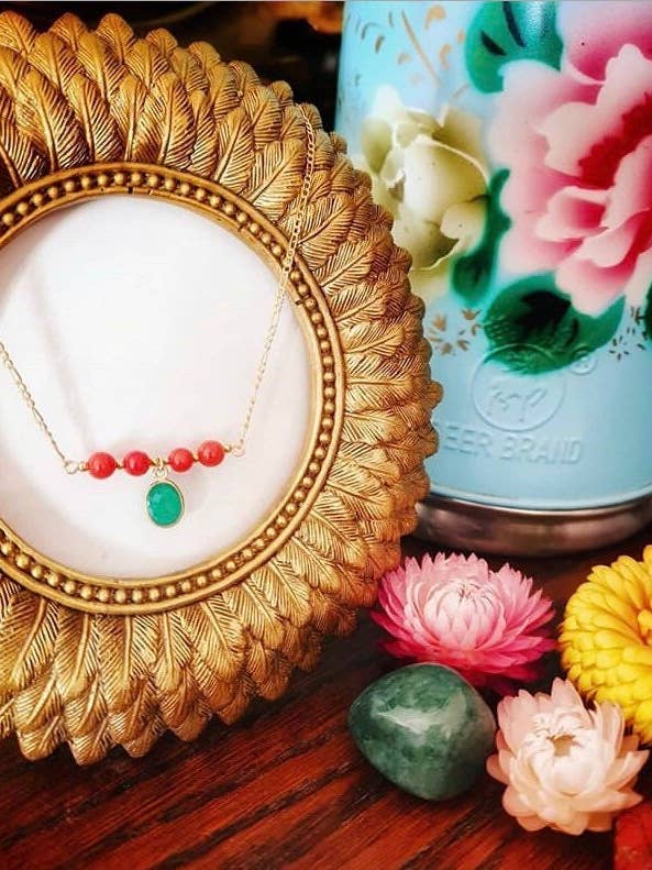 CHANCE halskæde - Middelhavet rød koral og grøn onyx for engroshandel hos O Mì