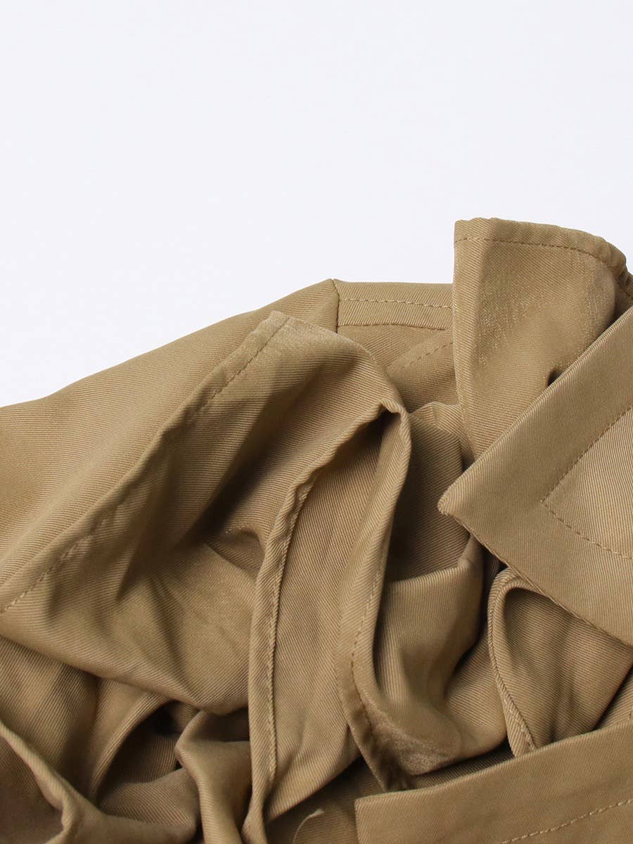 Khaki CT020 Women's Shoulder Ruffle Commuter Knee Length Coat for wholesale on Faire15