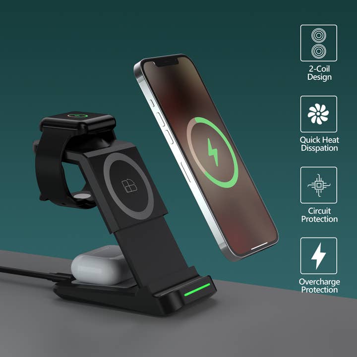 LAX Gadgets - Vente Station de charge - Station de recharge sans fil 3 en 1, support de chargeur, pack de vente au détail4