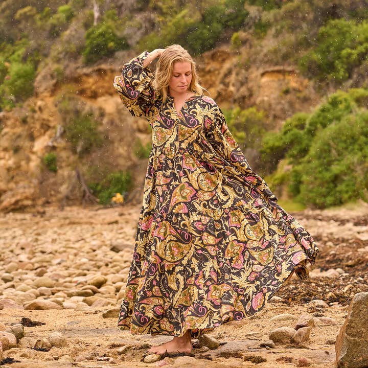 Glamthread - Wholesale Dress – Women's - Woodland Bloom Maxi Dress – Earthy Boho Elegance in Handcrafted Cotton3