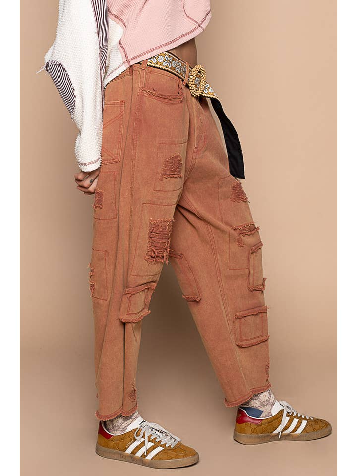 Pol Clothing - Wholesale Jeans - Women's - High rise ankle length distressed pinstripe boyfriend jeans