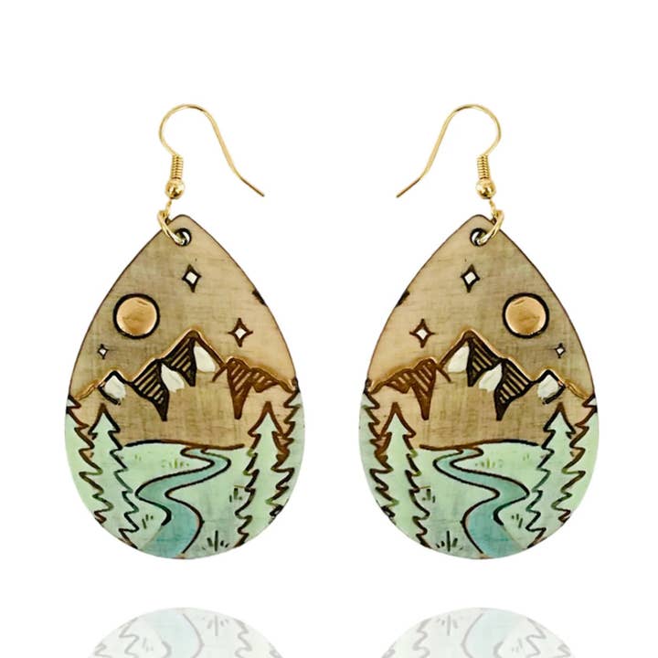 The Mountains Are Calling - Hand Painted Drop Earring for wholesale by Hudson and Birch