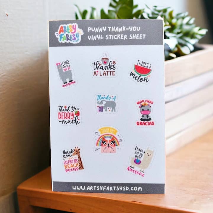 Feuille d'autocollants en vinyle « Merci » pour la vente par Artsy Fartsy