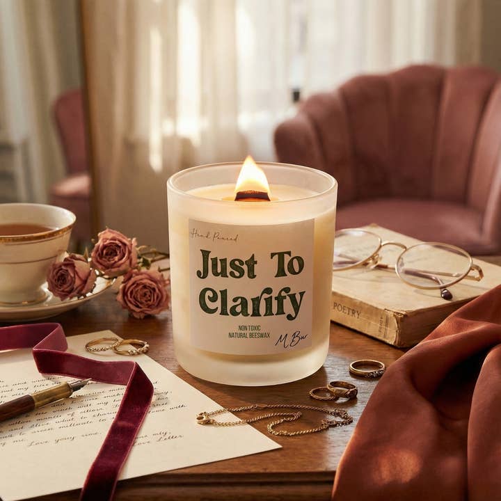 Juste pour clarifier - Bougie en cire d'abeille en verre dépoli de 12 oz. pour la vente par M Bur Candle Co.
