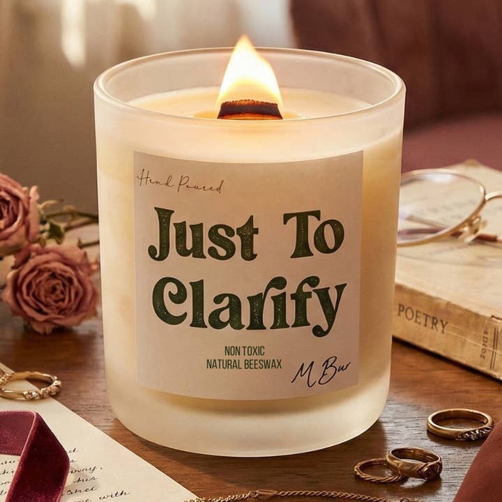 Juste pour clarifier - Bougie en cire d'abeille en verre dépoli de 12 oz. pour la vente par M Bur Candle Co.