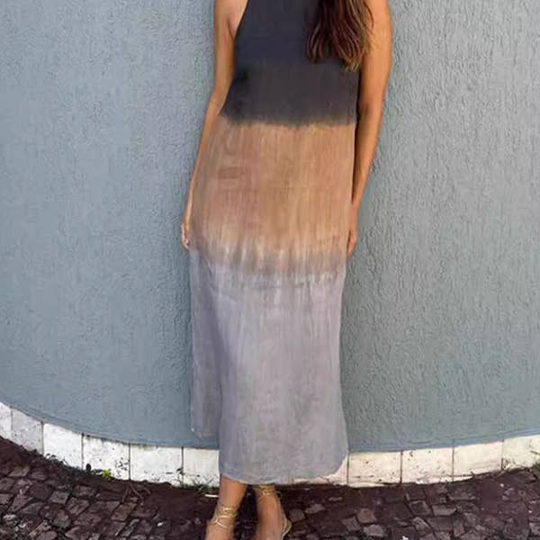 Abito midi svasato a vita alta con scollo rotondo e spacco laterale sfumato per la vendita all'ingrosso da parte di Sheer Trend