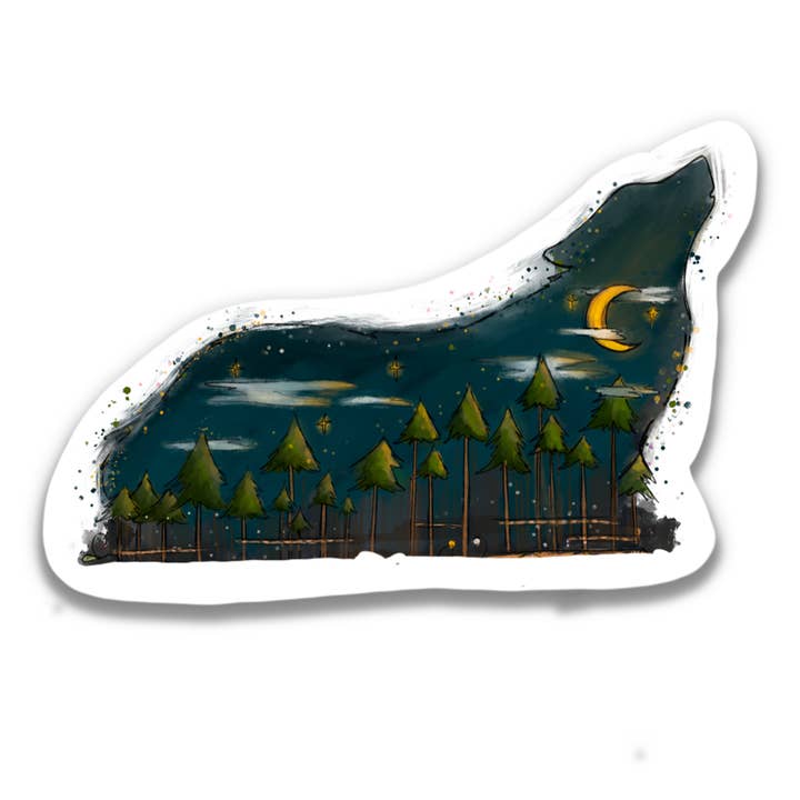Night Forest Wolf vinyl Sticker for wholesale by Sweet Humors