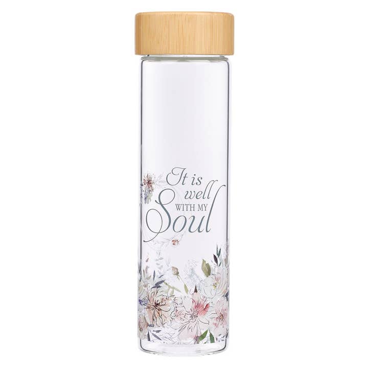 Water Bottle Glass w/ Sleeve It is Well with My Soul for wholesale by Christian Art Gifts