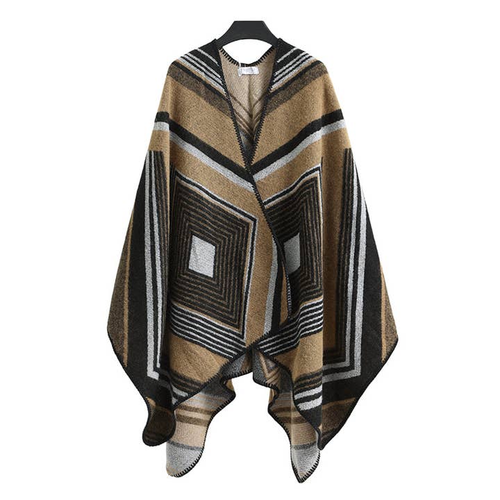 Winter Poncho brown stripes for wholesale by Emilie collection