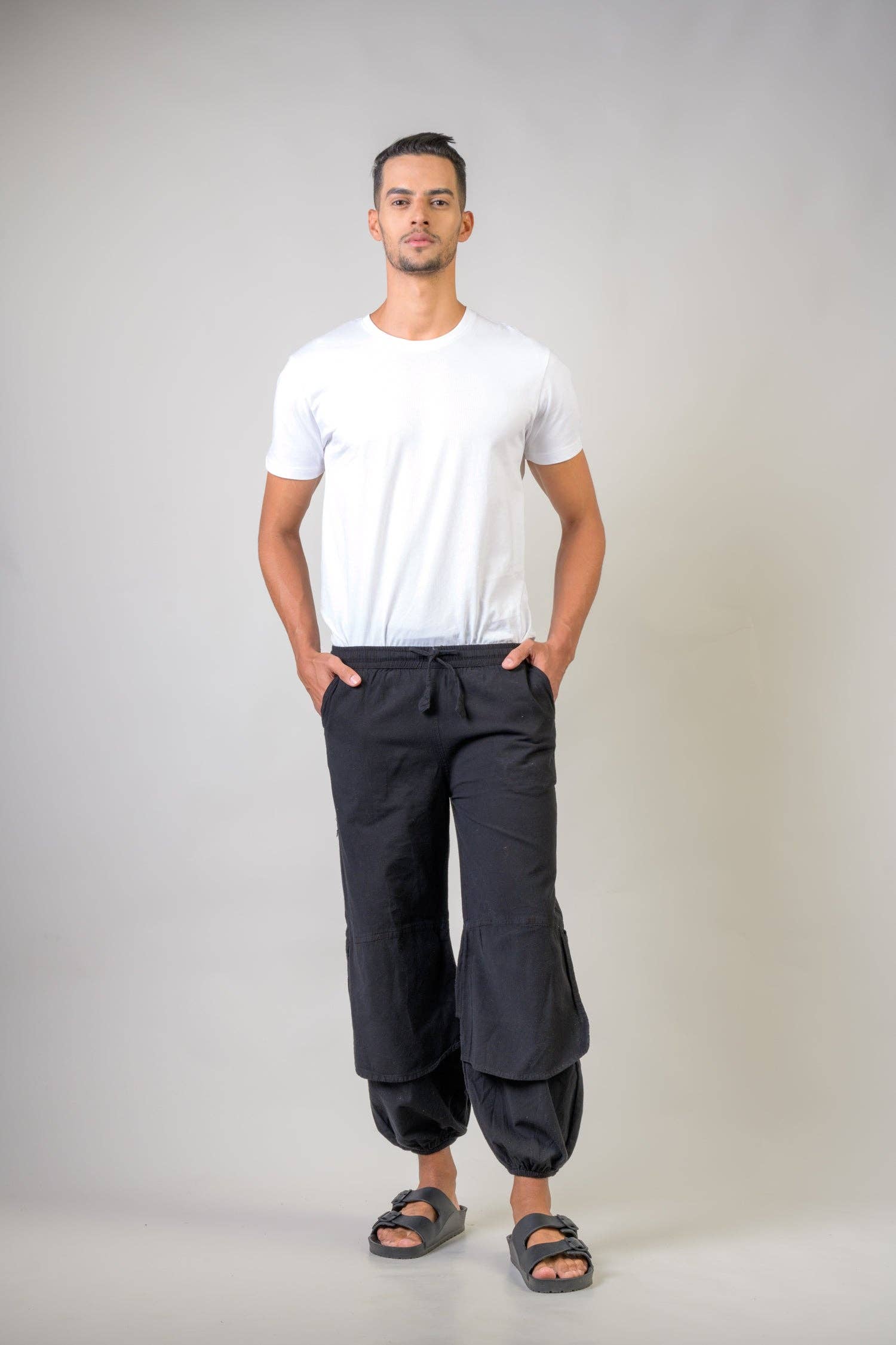 Black Rhea Pocketed Harem Pants for wholesale on Faire0