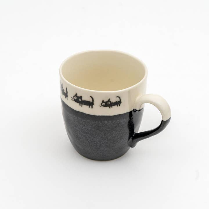 U PLUS INC - Wholesale Coffee Mug - Handmade Cat Mug Mino Ware - Black