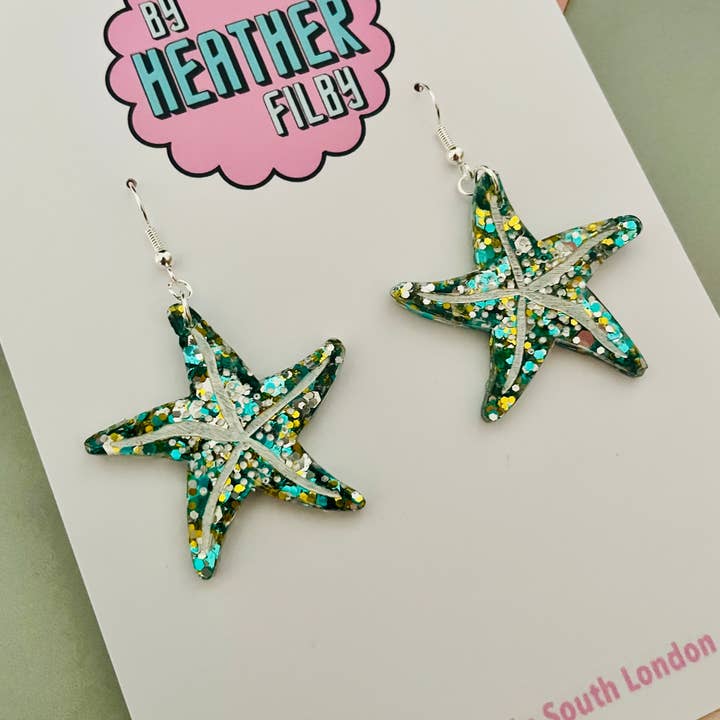 By Heather Filby - Wholesale Dangle Earrings - Large Starfish Glitter Earrings (MORE COLOURS)6