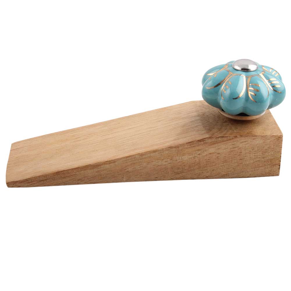 Blue 1 Piece Wood Leaf Melon Door Stopper (Blue) for wholesale on Faire1