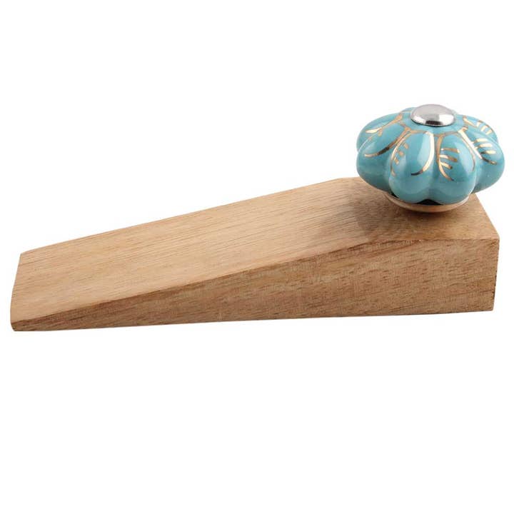 Blue 1 Piece Wood Leaf Melon Door Stopper (Blue) for wholesale on Faire1