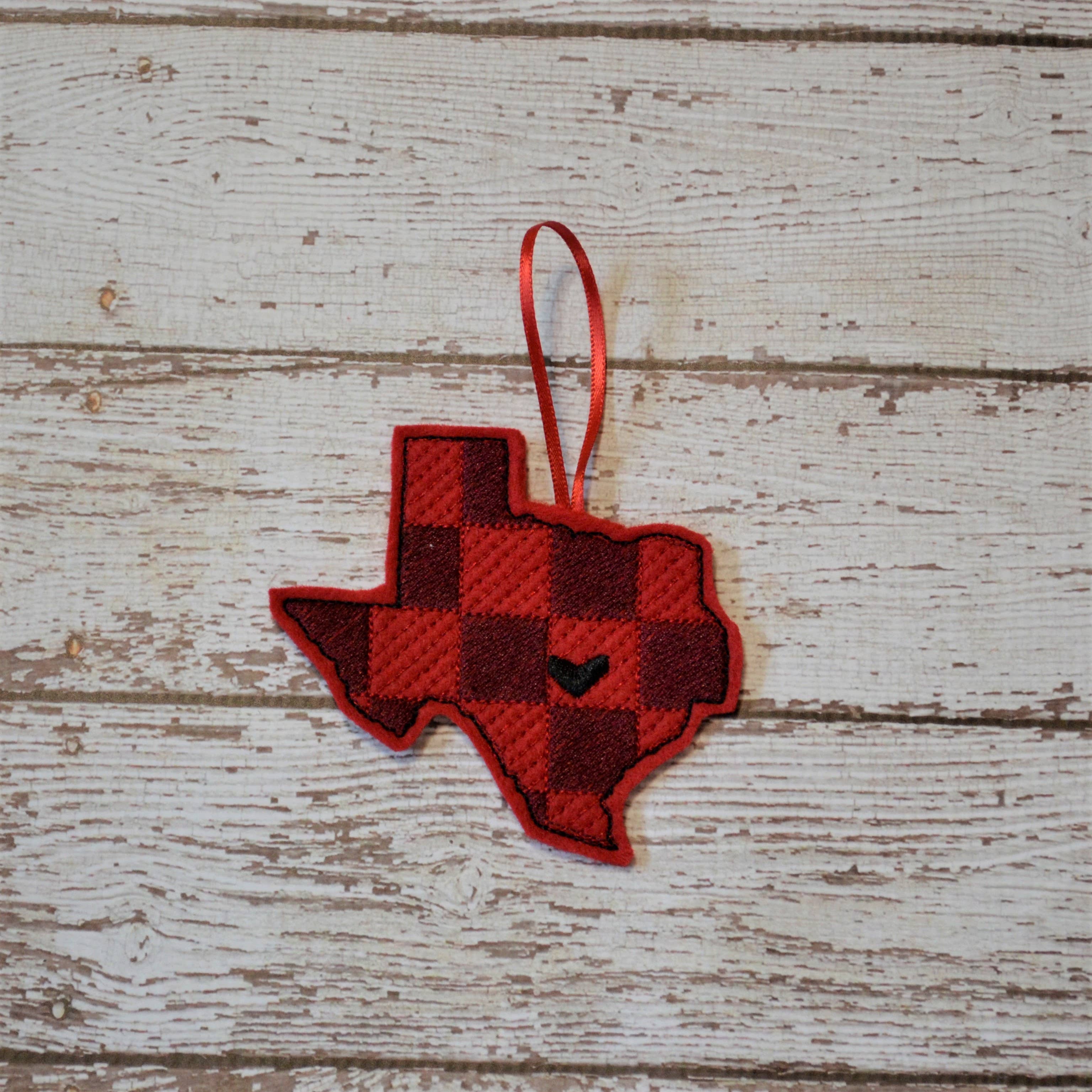 SewMuchMoreStore - Wholesale Ornament - State Red Buffalo Plaid Embroidered Felt Ornament - Holiday12