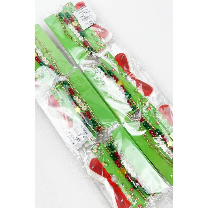 MIX COLOR Christmas Words Stretch Bracelet with Chain for wholesale on Faire