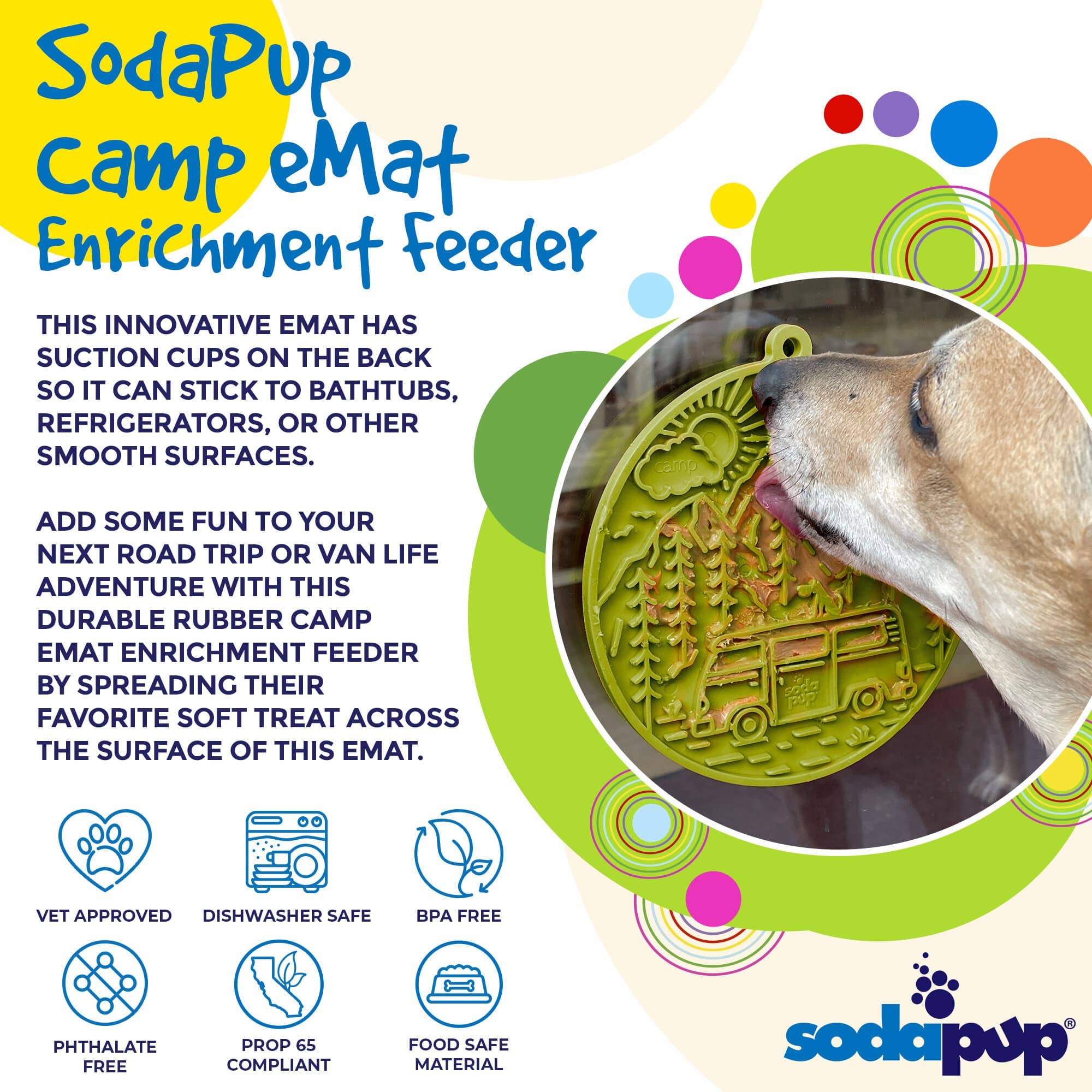 SodaPup Dog Toys - Wholesale Pet Food Mat - Dog - Camp eMat Enrichment Lick Mat With Suction Cups3