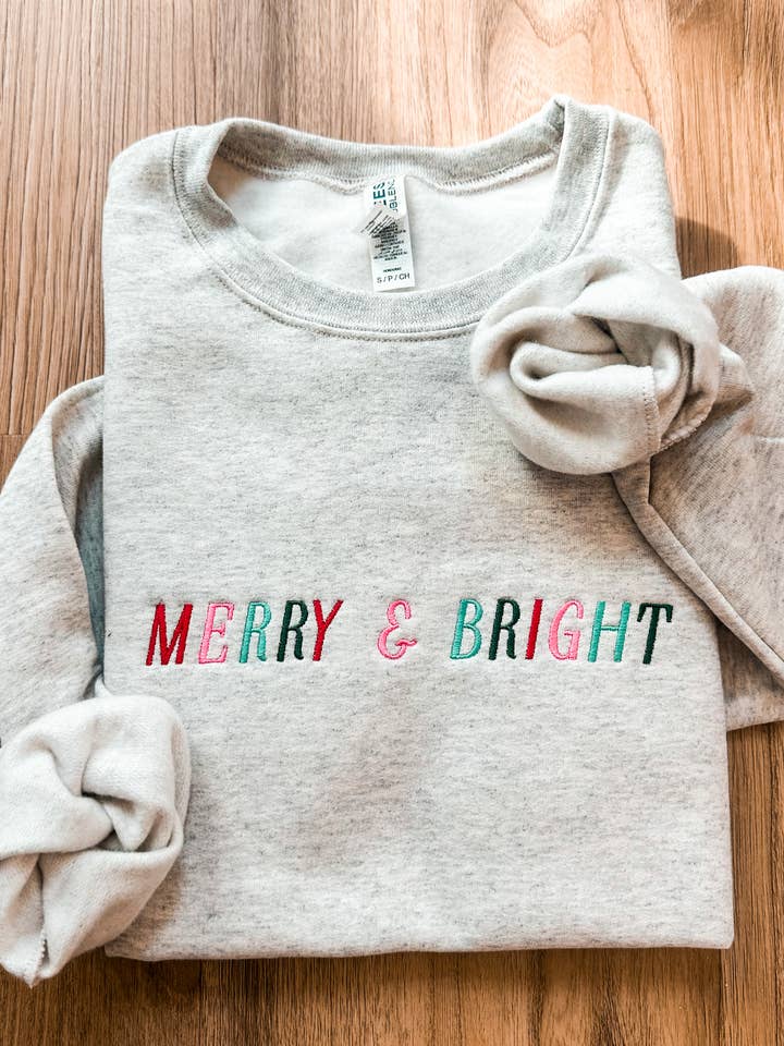 Merry & Bright Embroidery Sweatshirt for wholesale by D&E Tees