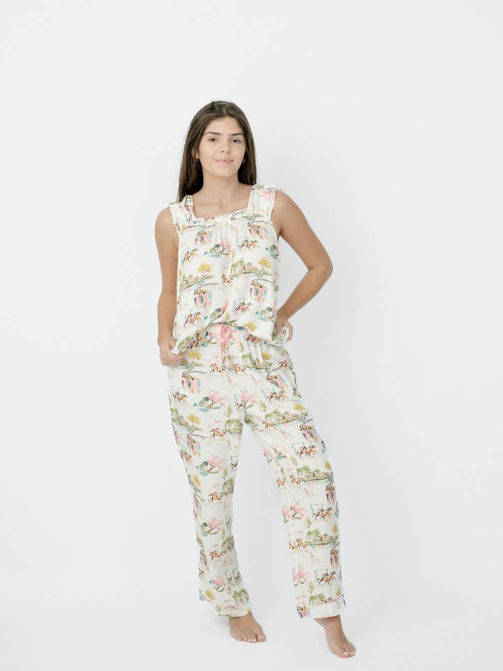 Day at the Races Ruffle Crop PJ Set for wholesale by Imbali Charleston