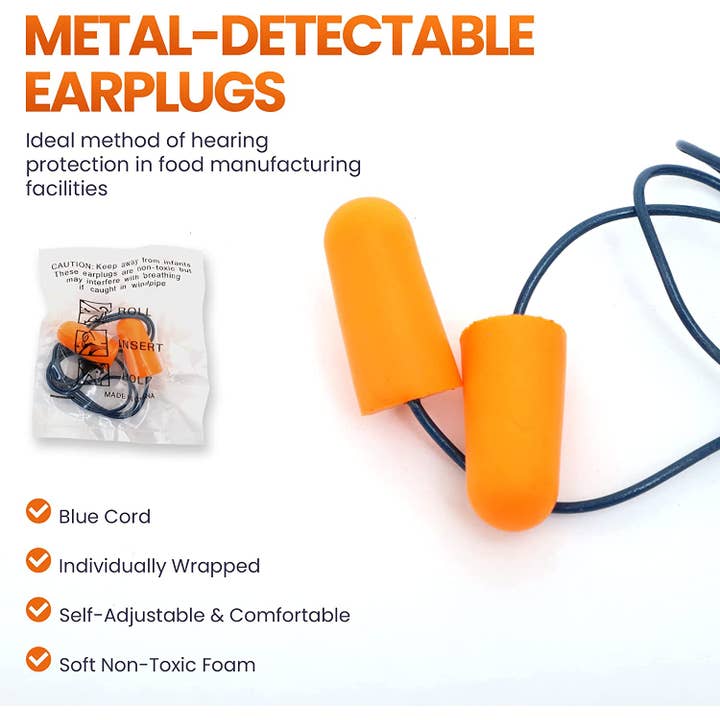 Quality Plugs - Wholesale Earplugs - Metal-Detectable Corded Foam Earplugs NRR: 32 dB2