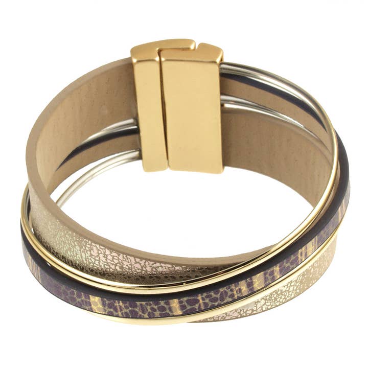 Origin Jewelry - Wholesale Bangle Bracelet - Vegan leather bracelet with gold accents