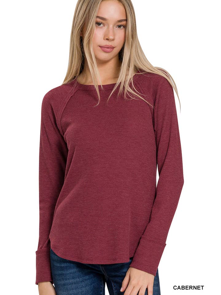 42POPS - Wholesale Knit Top - Women's - ',,,,.....MELANGE BABY WAFFLE LONG SLEEVE TOP2