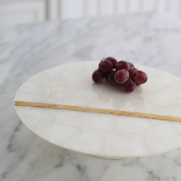 Dekorasyon Gifts Decor - Wholesale Cake Stand - 12" Capiz Cake Plate w/Gold Line (White/Gold)1