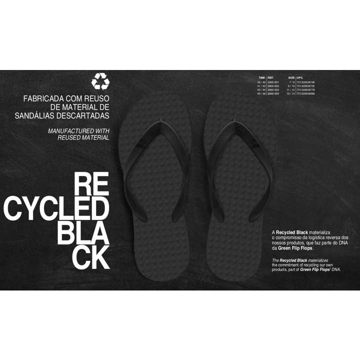 Green Flip Flops - Wholesale Flip Flops - Men's - Men's Sustainable Flip Flops Recycled Black with Recycled Black Straps1