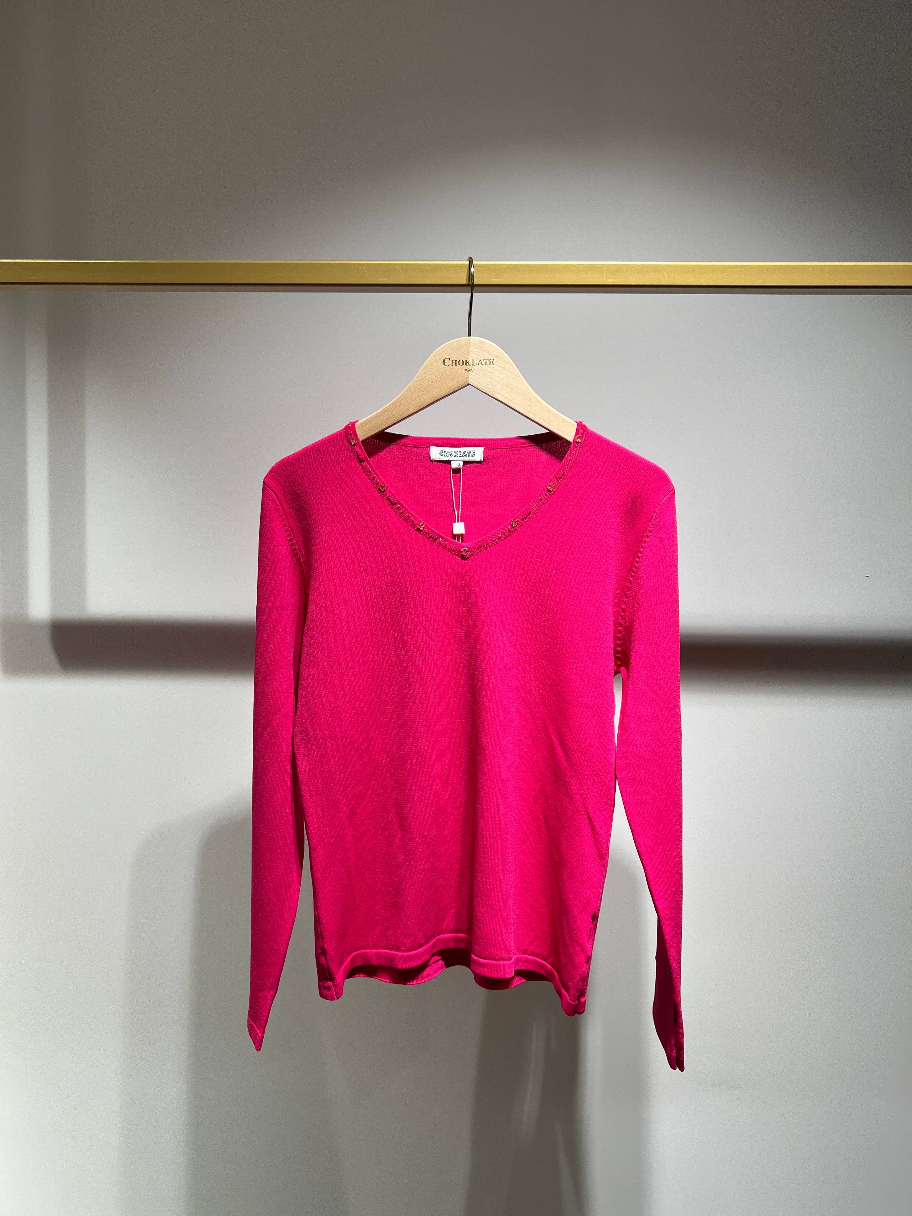 CHOKLATE PARIS - Vente Haut en maille – femme - Maille col V détails perles au col - 213716