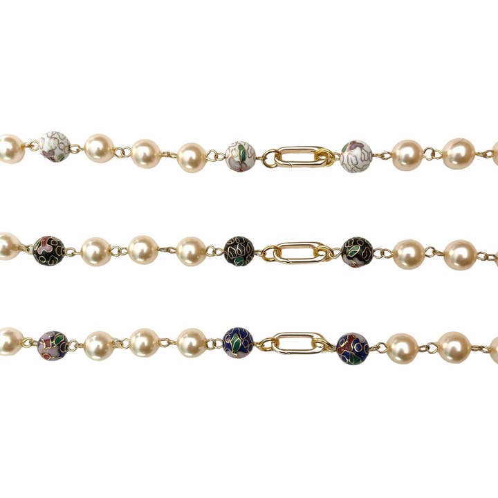 The Sage Vintage - Wholesale Pendant/Charm Necklace - Charm Holder Necklace Base - Cloisonné Faux Pearl 10mm3