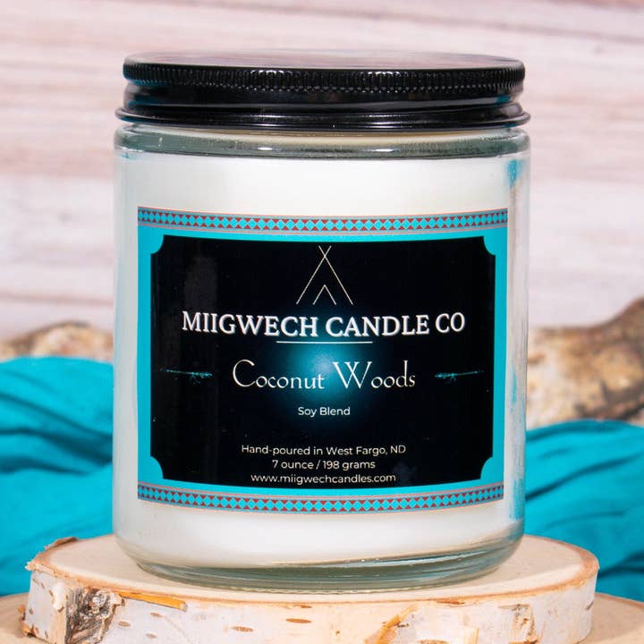 Coconut Woods 7oz Candle for wholesale by Miigwech Candle Co LLC