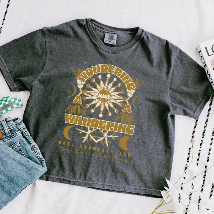 🌙 Wondering & Wandering Boho Tee – Botanical Graphic Shirt for wholesale by Homeward Threads