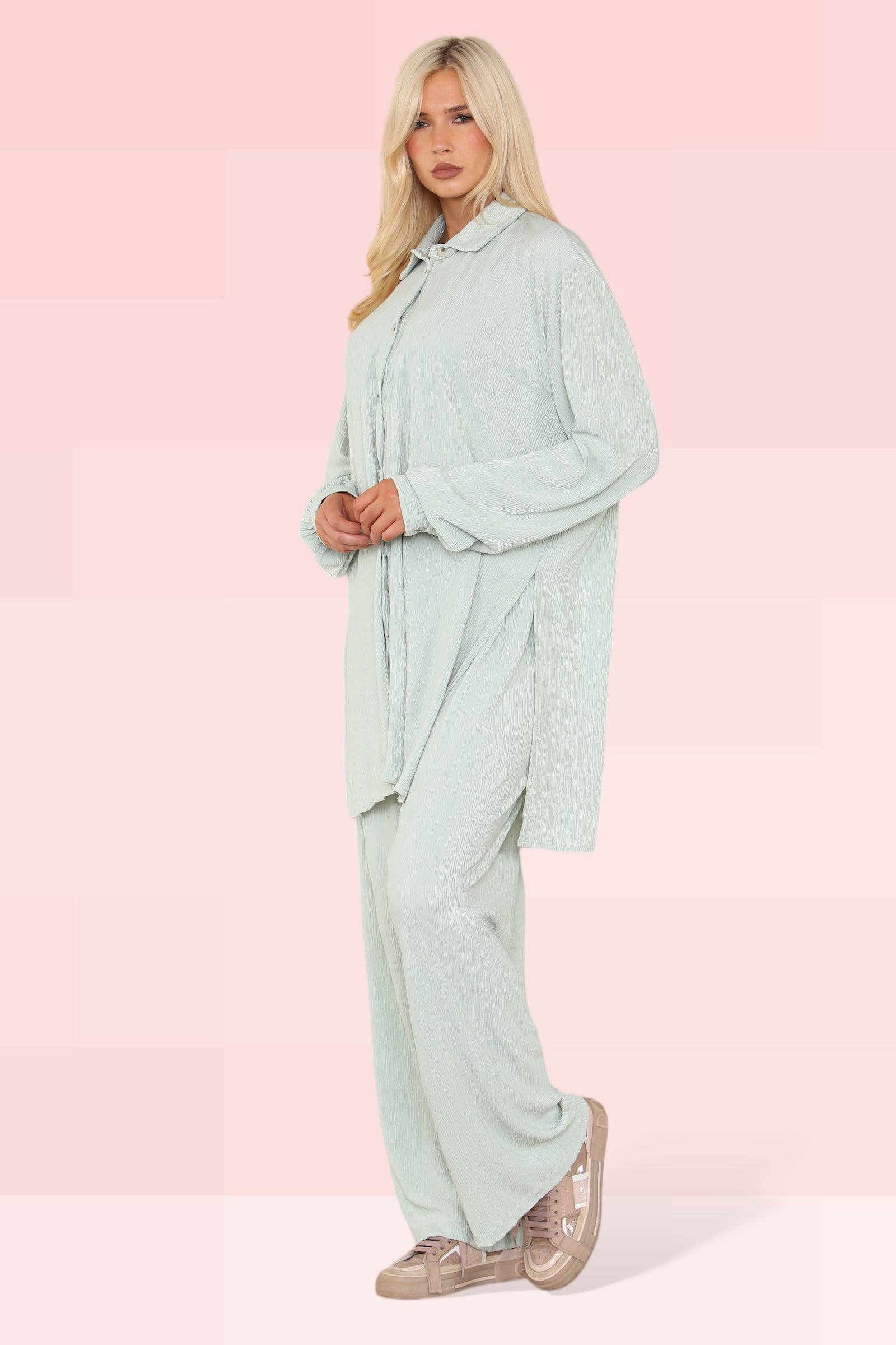 Mint Co ord t-shirt dress with Plazo pants set for wholesale on Faire1