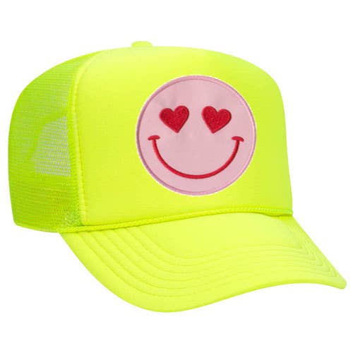 Casquette Confettees Happy Heart Trucker, jaune fluo pour la vente par Confettees