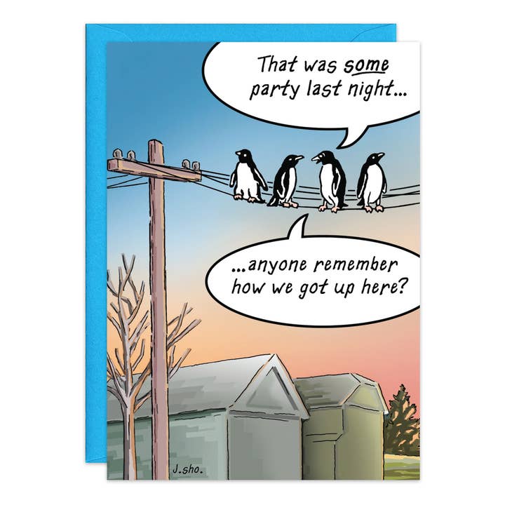 Oatmeal Studios - Wholesale Birthday Card - Penguins Powerline Birthday Card - 9315