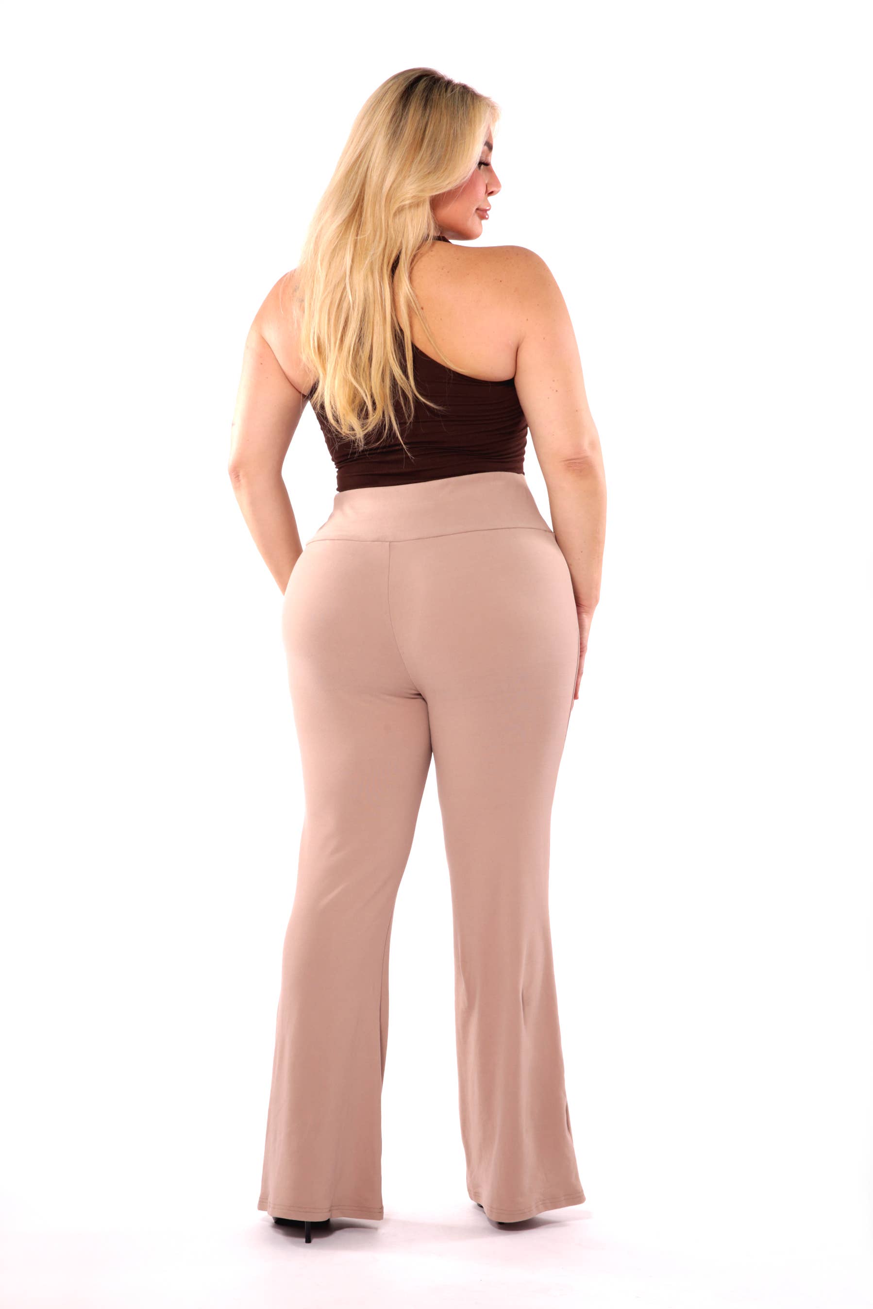 REDFINCH APPAREL INC - Wholesale Pants - Women's - Womens Plus Size High Waist Soft Brushed Flare Pants7