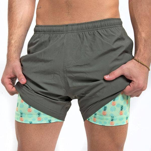 Bermies - Wholesale Athletic Shorts - Men's - Green (pineapple vibes liner)4
