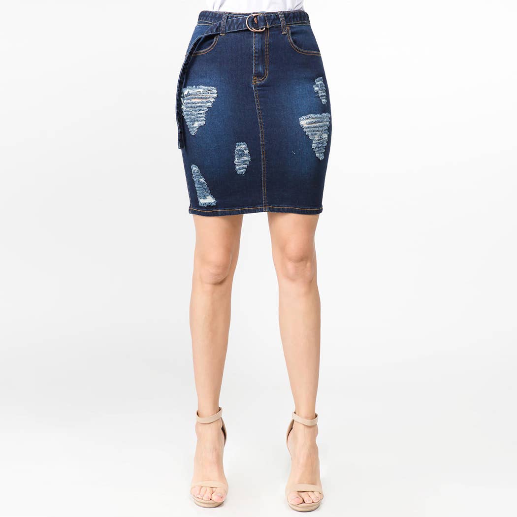 American Bazi – Engroshandel Nederdel - Dame – DENIMNEDERDELE MED BÆLTE-RSK26125