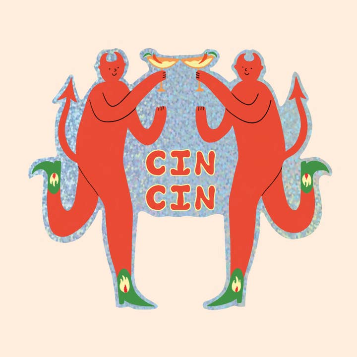 Margherita Devils Glitter Sticker | Spicy Marg Sticker for wholesale by Little Black Cat Illustrated Goods