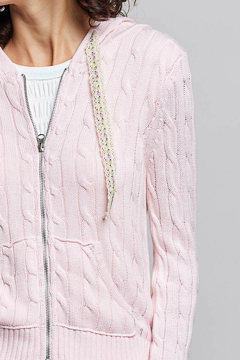 Pol Clothing - Wholesale Hoodie - Women's - Full Sleeve Solid Acrylic Sweater Hoodie Zip Up Knit Top3