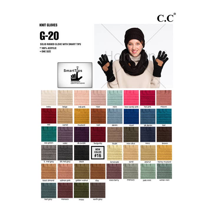 Hana - Wholesale Gloves - Women's - C.C Knitted Touch Screen Compatible Gloves